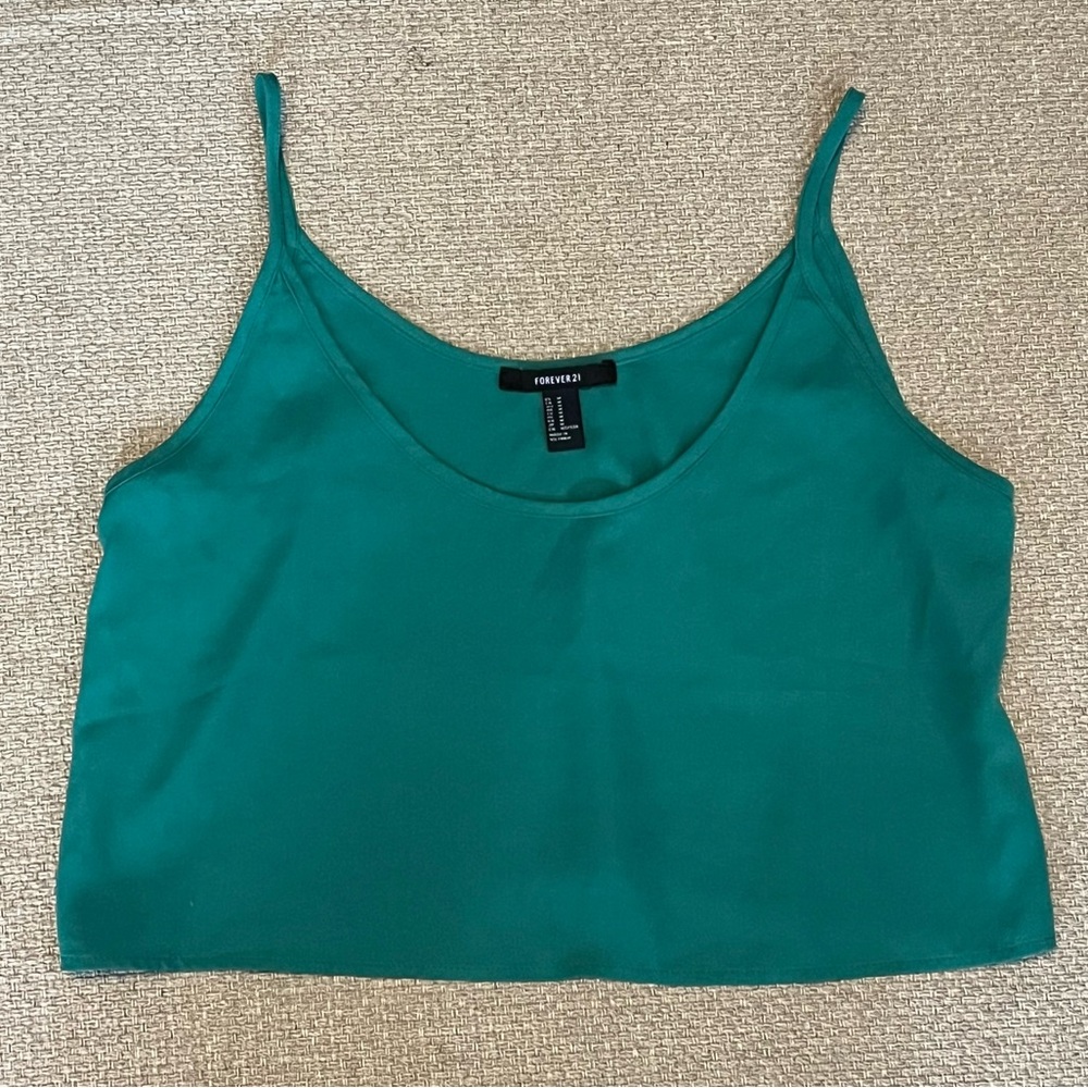 Forever 21 Cropped Tank Top Womens M Kelly Green Sleeveless Boho Flowy